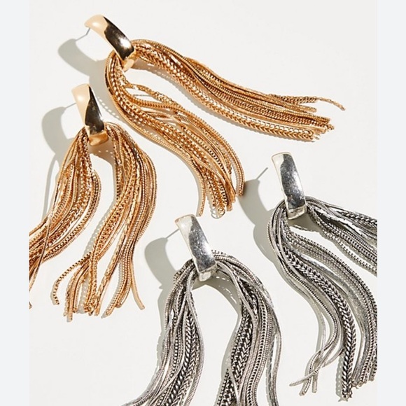 New Free People Studio 54 Drop Dangle Gold Fringe Earrings - Picture 2 of 8